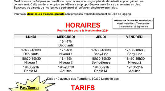 Horaires et tarifs 24/25